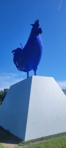 Laura Fritsch's 25-foot-high, dazzling-blue "Hahn/Cock"