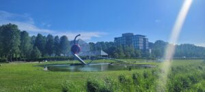 Spoonbridge and Cherry is a sculptural fountain designed by Claes Oldenburg and Coosje van Bruggen.